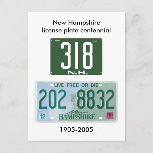Carte Postale New Hampshire plaque d'immatriculation centenaire (Devant)