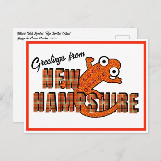 Carte Postale New Hampshire State Symbol Red Spotted Newt Orange (Devant / Derrière)