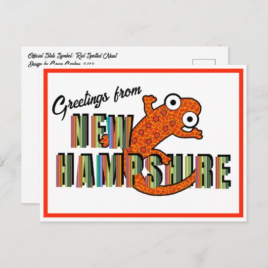 Carte Postale New Hampshire State Symbol Red Spotted Newt Stripe (Devant / Derrière)