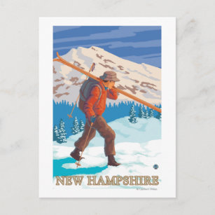 Carte Postale New HampshireSkier transportant des skis
