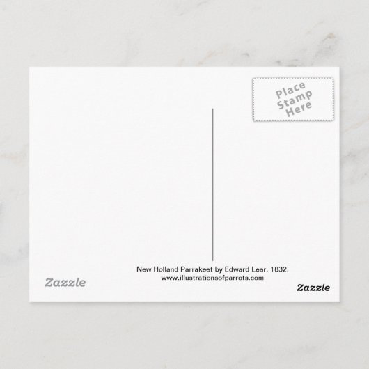 Carte Postale New Holland Parrakeet par Edward Lear (Dos)