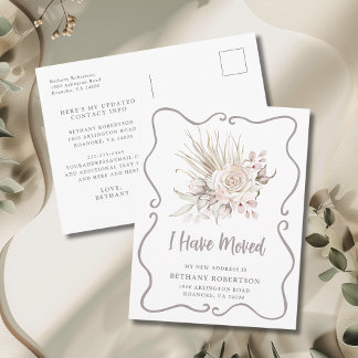 Carte Postale New Home Boho Blush Pink Roses Moving