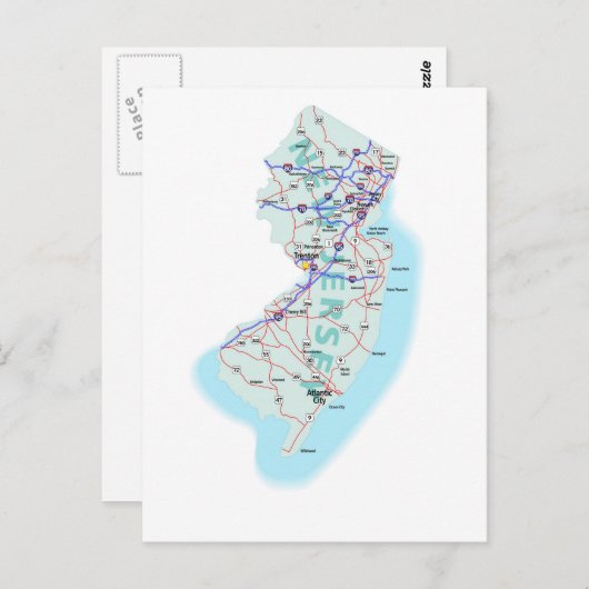 Carte postale New Jersey Interstate Map (Devant / Derrière)