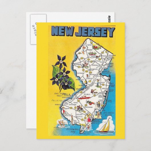 Carte postale New Jersey State Map (Devant / Derrière)