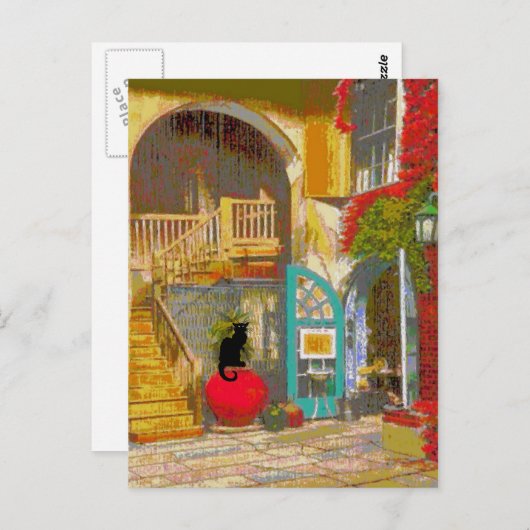 Carte Postale New Orleans Courtyard Chat noir (Devant / Derrière)