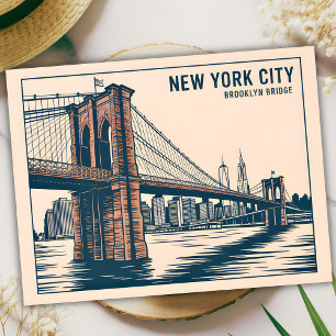Carte Postale New York Brooklyn Bridge Skyline Bold Retro Travel