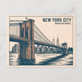 Carte Postale New York Brooklyn Bridge Skyline Bold Retro Travel (Devant)