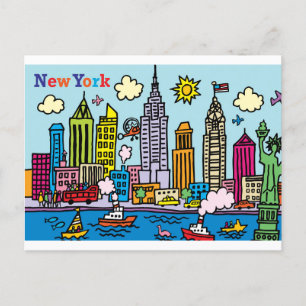 Carte Postale New York Cartoon Visite Les Bâtiments