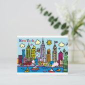 Carte Postale New York Cartoon Visite Les Bâtiments (Debout devant)