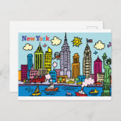 Carte Postale New York Cartoon Visite Les Bâtiments (Devant / Derrière)