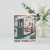 Carte Postale New York City Brooklyn Bridge Bold Retro Skyline (Debout devant)