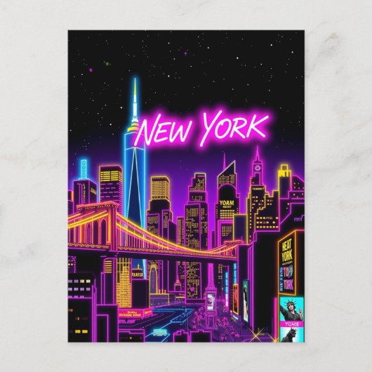 Carte Postale New York City Neon Voyage rétro-futuriste (Devant)