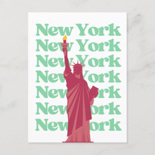 Carte Postale New York City Pink Green NYC Travel