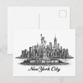 Carte Postale New York City Skyline Line Art Illustration (Devant / Derrière)