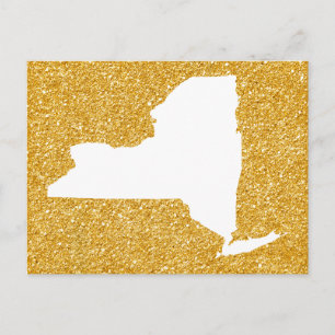 Carte Postale New York en Parties scintillant blanche et or