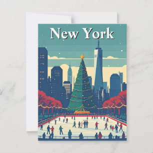 Carte Postale New York Ice Rink Christmas Tree Holiday Travel