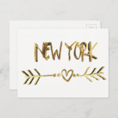 Carte Postale New York Love USA Elegant Gold Look Typographie (Devant / Derrière)