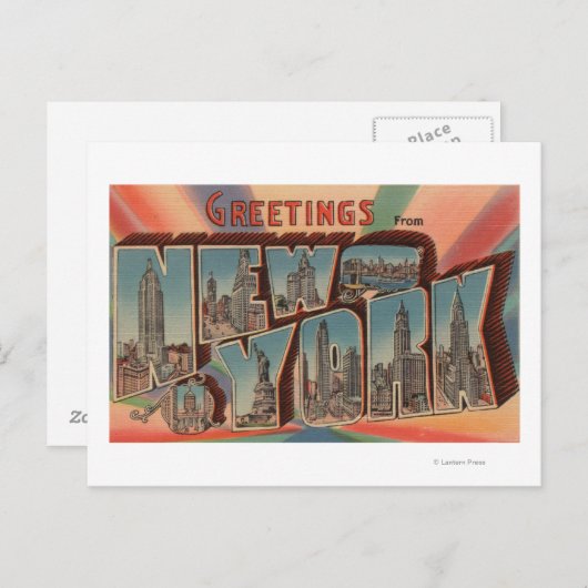 Carte Postale New York, New York - Grandes Lettres Scènes 2 (Devant / Derrière)