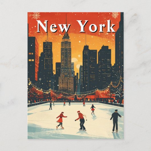 Carte Postale New York Noël Ice Skating Retro (Devant)