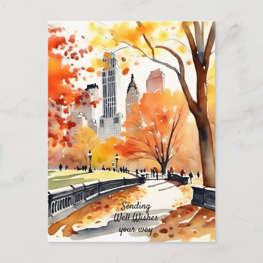 Carte Postale New York Park chute d'aquarelle bien (Devant)