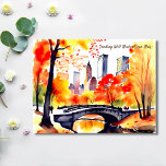 Carte Postale New York Park chute d'aquarelle bien<br><div class="desc">Cascade de chute du parc de New York souhaite bien penser à votre carte postale. Watercolor New York parc central avec feuillage jaune feuille pont rivière</div>