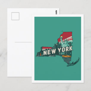 Carte Postale New York Retro Travel Design Iconic États-Unis