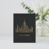 Carte Postale New York Skyline Gold Line Art (Debout devant)