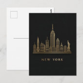 Carte Postale New York Skyline Gold Line Art (Devant / Derrière)