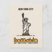 Carte Postale New York Statue de la Liberté minimal Line Art Tra (Devant)