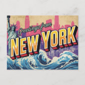 Carte Postale New York Statue Wave Skyline (Devant)