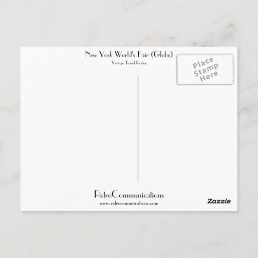 Carte Postale New York World's Fair (Globe) (Dos)