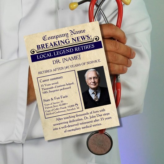 Carte Postale Newspaper Style Doctor Retirement Card | Custom