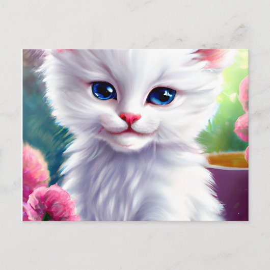 Carte Postale Nice et adorable blanc et Fluffy Kitten (Devant)
