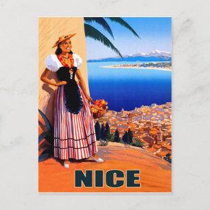 Carte Postale Nice, femme regardant la riviera française, vintag