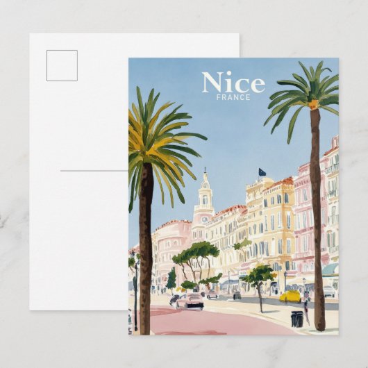 Carte Postale Nice France Aquarelle Peinture Voyage (Devant / Derrière)