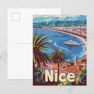 Carte Postale Nice France Vintage Retro Voyage Illustration