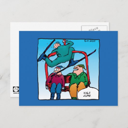 Carte Postale Nice Jump Cartoon Skiers (Devant / Derrière)