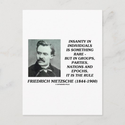 Carte Postale Nietzsche Insanity Rare Dans Les Individus Citer (Devant)