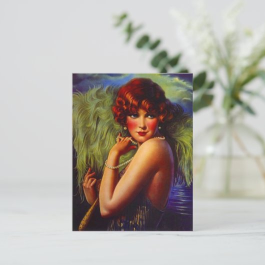 Carte Postale Night At The Beach Flapper Girl & Plumes Postcard (Debout devant)