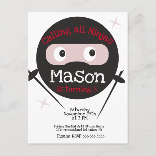 Carte Postale Ninja Arts Martiaux Karate Boys Anniversaire N'Imp (Devant)