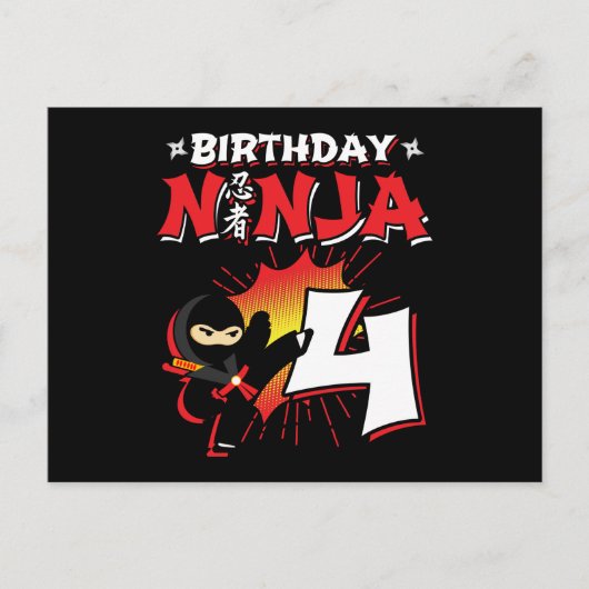 Carte Postale Ninja de bande dessinée de 4 ans pour 4e anniversa (Devant)