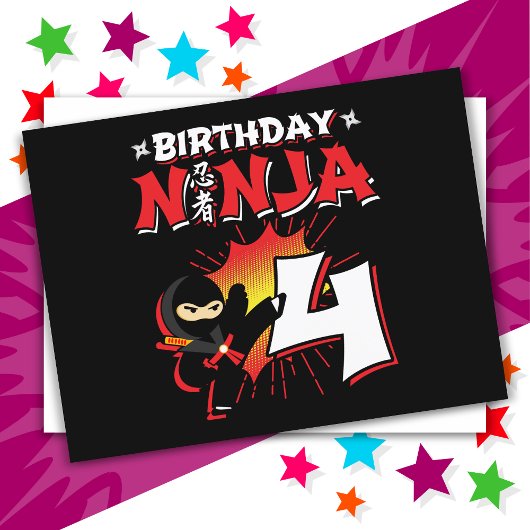 Carte Postale Ninja de bande dessinée de 4 ans pour 4e anniversa