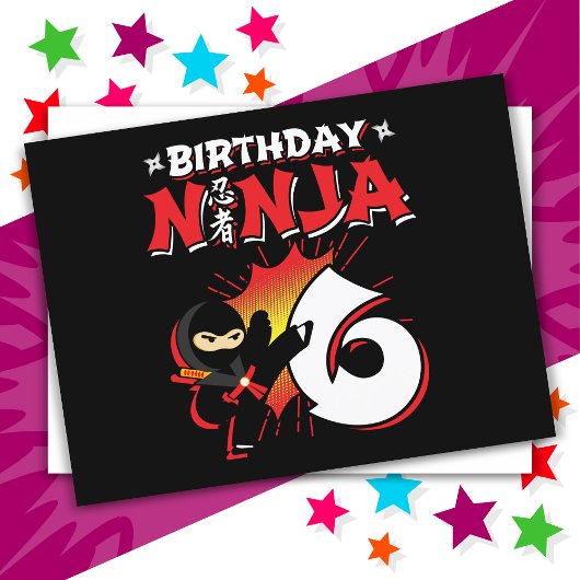 Carte Postale Ninja de bande dessinée de 6 ans pour 6ème anniver
