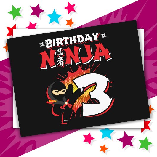 Carte Postale Ninja de style BD 3 ans pour 3e anniversaire