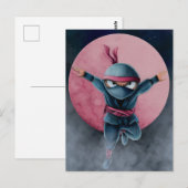 Carte Postale Ninja sauteur Lune Rouge (Devant / Derrière)