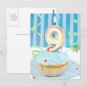 Carte Postale Ninth birthday candles on frosted cake in blue (Devant / Derrière)