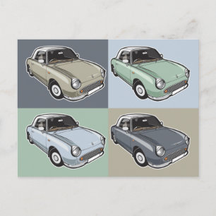 Carte Postale Nissan Figaro en quatre couleurs