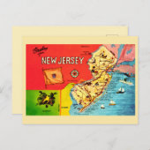 Carte Postale NJ Map of Beaches Bordered Postcard (Devant / Derrière)