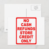 Carte Postale No cash Refunds Credit Sign (Devant / Derrière)