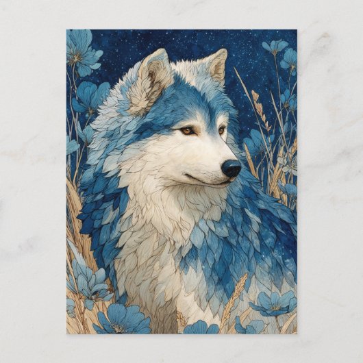 Carte Postale Noble Blue Wolf in Golden Grass Garden (Devant)